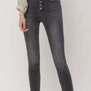 Flying Monkey High Rise Button Fly Frayed Skinny